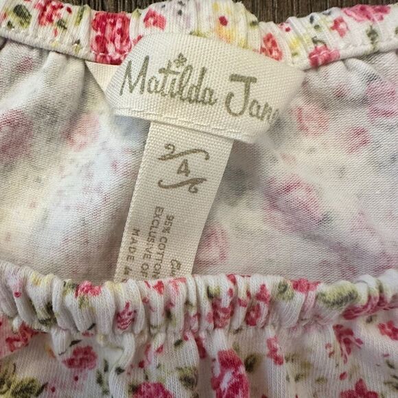 Matilda Jane White Pink Budding Florals Springtime Puff Sleeve Top Size 4 - Picture 3 of 3